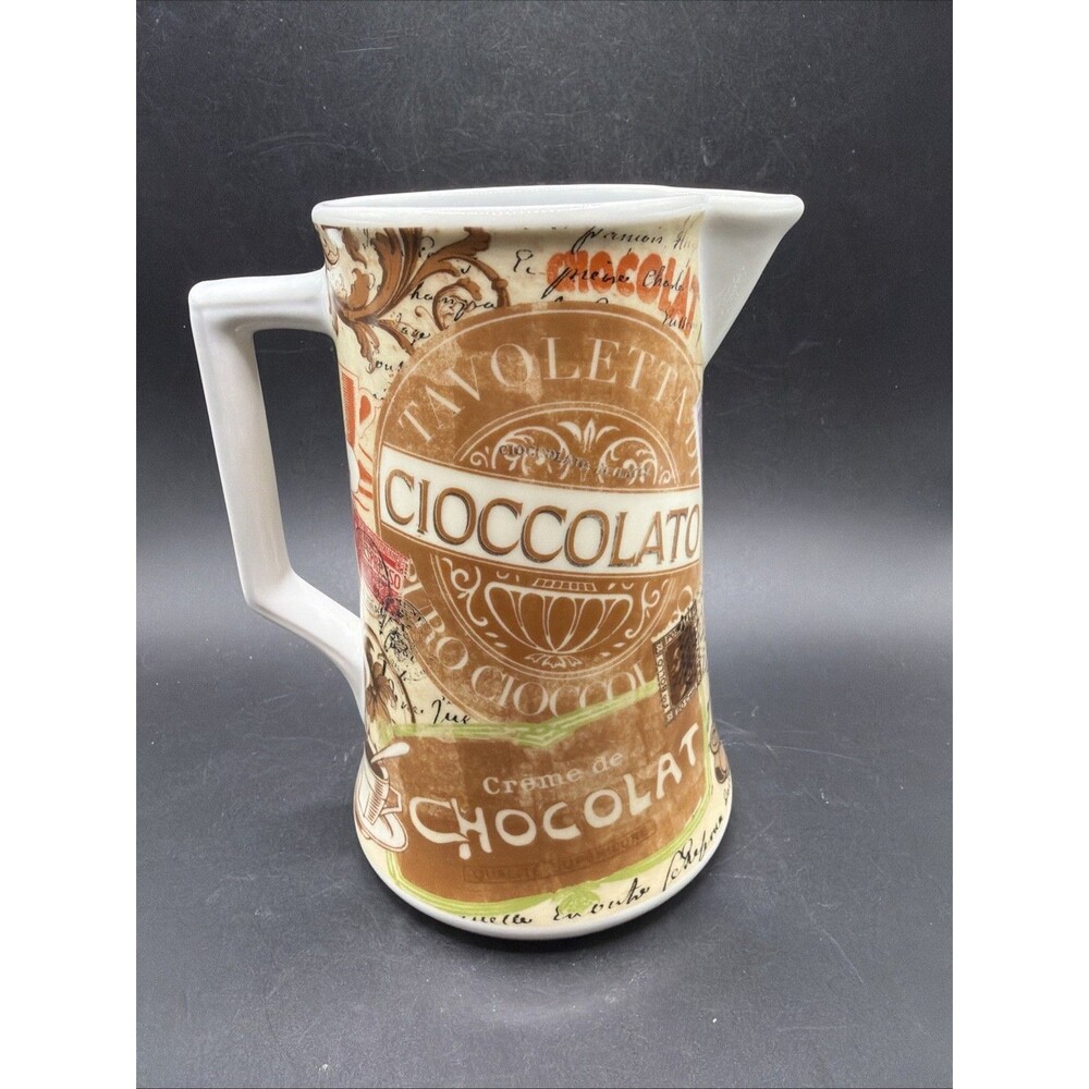 Rosanna Chocolaterie Hot Chocolate Pitcher, w/ Antique Labels of Italy & France
